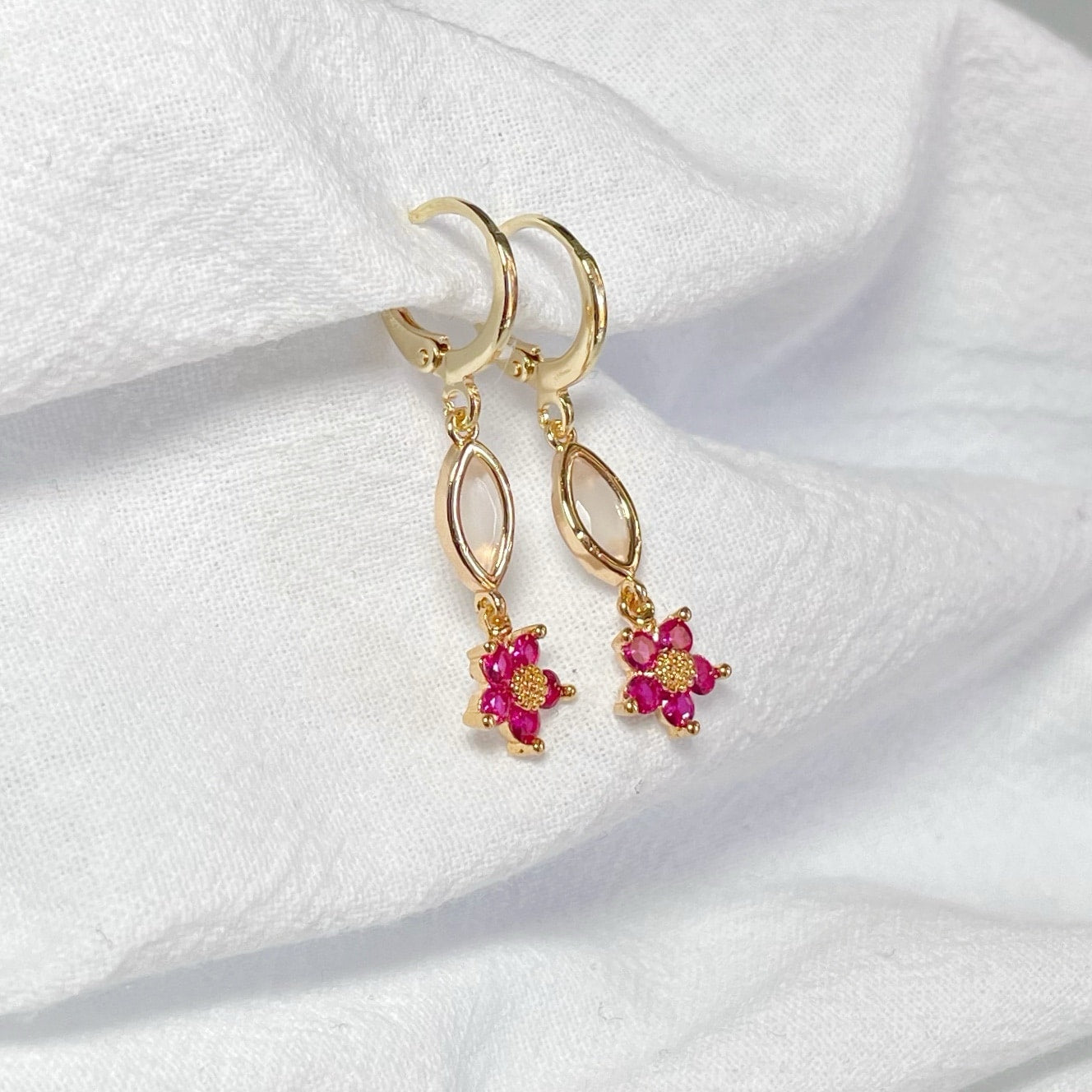 Pendientes “Florecillas rosas” largo