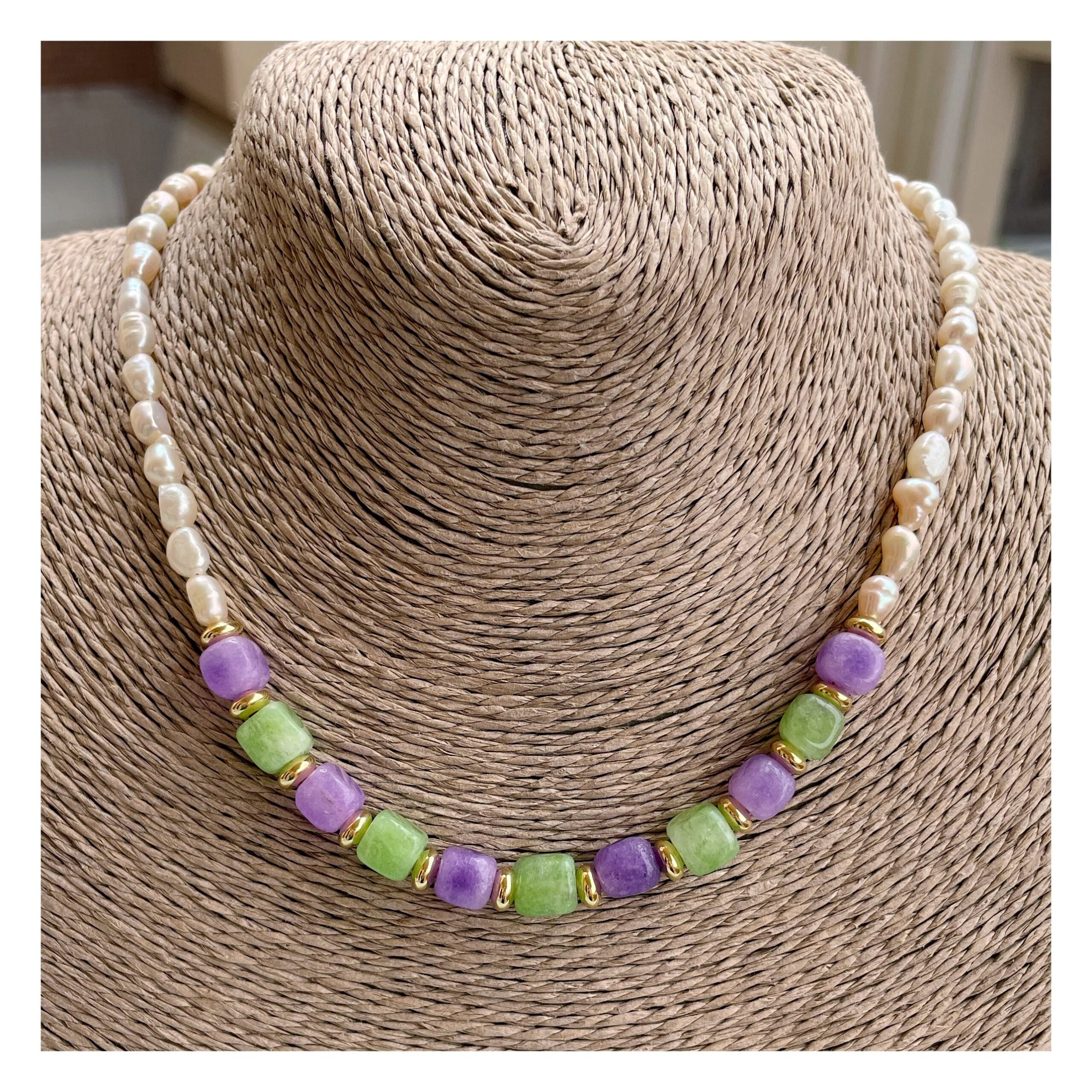 Collar perlas/piedras Lila Verde