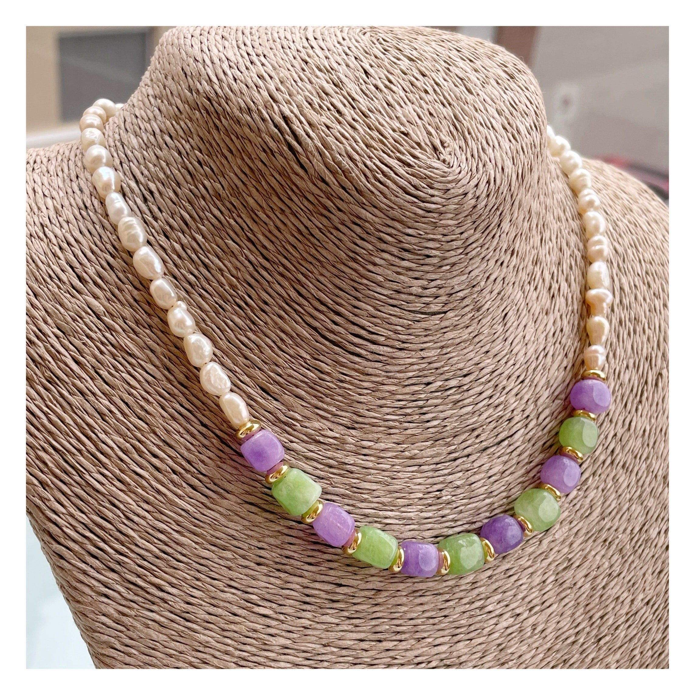 Collar perlas/piedras Lila Verde