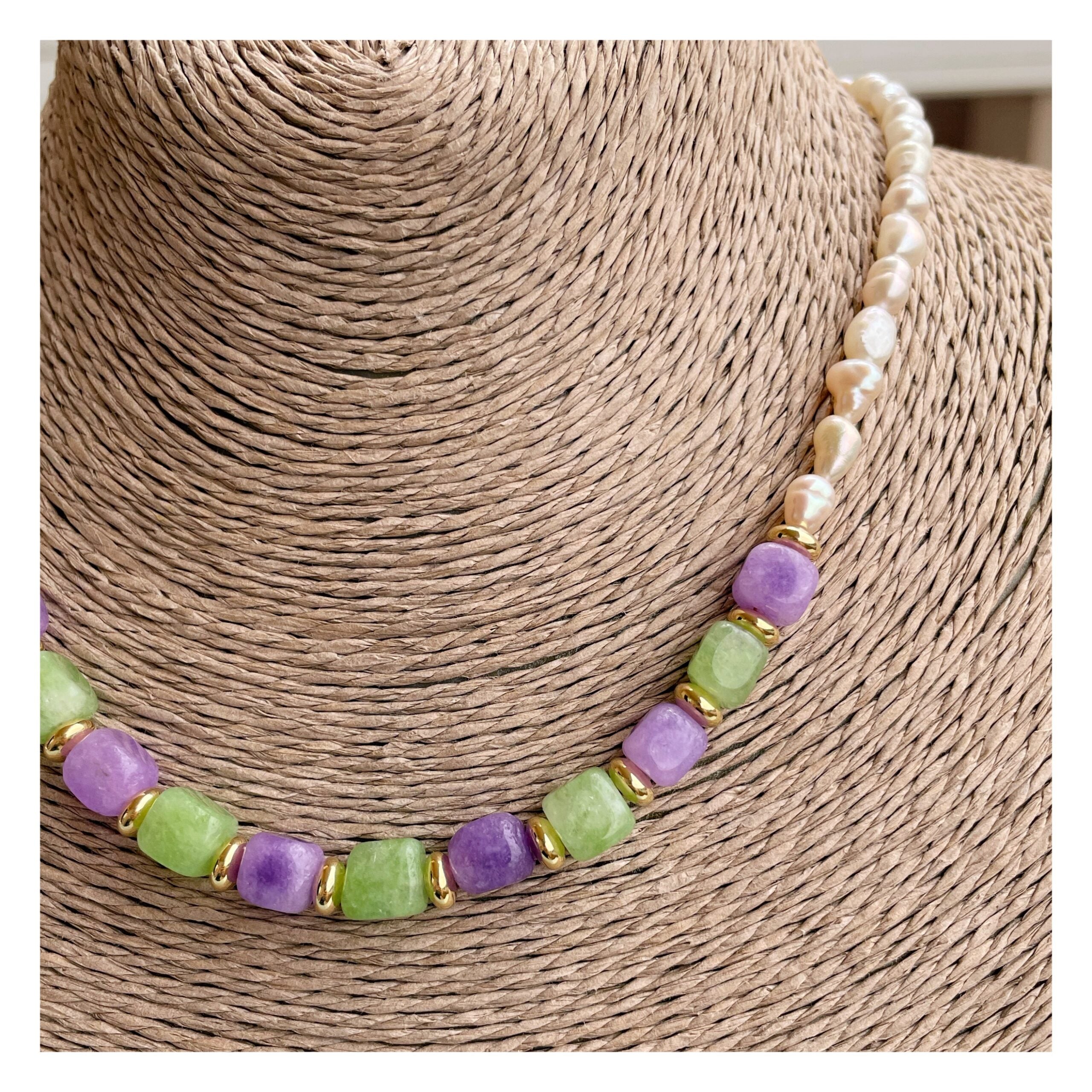 Collar perlas/piedras Lila Verde